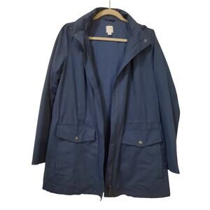 J Jill Hooded Jacket Utility Anorak Zip Up Womens Small Blue Fishermancore